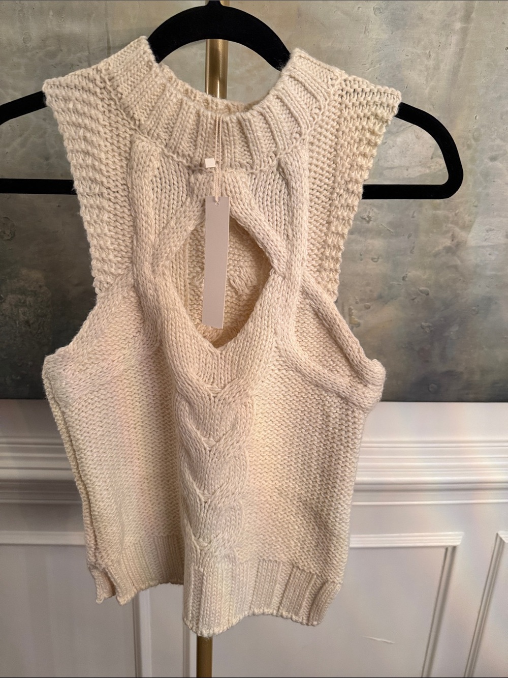 Cream Cable Knit Sleeveless Sweater Top